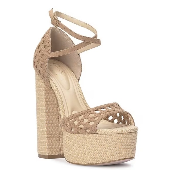 NEW Jessica Simpson Aditi Woven Platform Ankle Strap Sandals in Natural - Picture 1 of 6